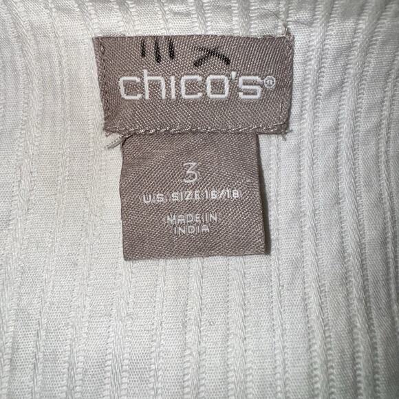 CHICOS Size 3 16/18 Cotton White Beads Sequins Embroidered Open Quilt Jacket - Picture 8 of 11